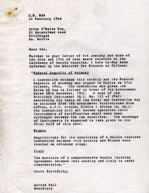 Letter from Mervyn Wall, Secretary of the Arts Council to Brian O'Nolan.

